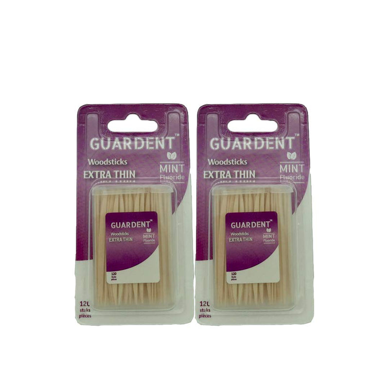 Guardent Dental Extra-Thin Toothpicks and Biodegradable Woodsticks Plaque Remover Fresh Effect - Mint & Fluoride Flavor - 2 Packs of 120 Picks (240 Picks) 2 Packs of 120 Picks (240 Picks) - BeesActive Australia