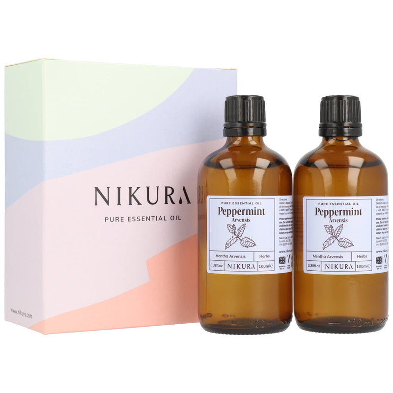 Nikura Peppermint (Arvensis) Essential Oil - 200ml (2 x 100ml) | 100% Pure Natural Oils | Perfect for Hair Care, Spider Repellent, Energy, Candle Making | Great for Skin, Headache | Vegan & UK Made Peppermint (Arvensis) - BeesActive Australia