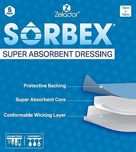 Sorbex Super Absorbent Dressing Pad for Moderate to Heavy Exuding Wounds (15x15cm) 10x10 cm (Pack of 5) - BeesActive Australia