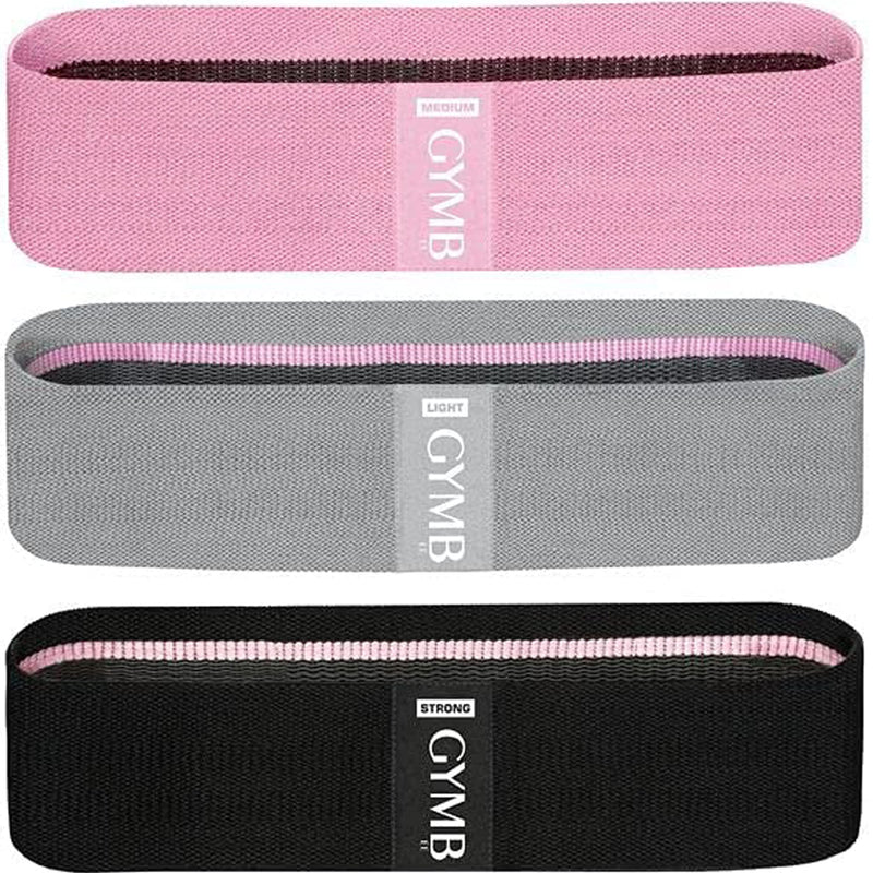 GYMB Resistance Band Set - Non Slip Cloth Exercise Bands to Workout Glutes, Thighs & Legs - Includes Booty Band Training Videos for Gym & Home Fitness, Yoga, Pilates for Men/Women - 3 Levels Black, Grey, Pink - BeesActive Australia