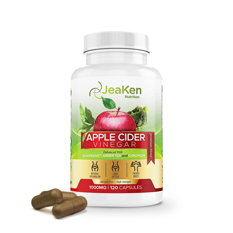 JeaKen - Apple Cider Vinegar with Seagreens and Green Tea, Apple Cider Vinegar Gummy and Apple Cider Vinegar Tablets Alternative, Supports Metabolism, Slimming, Energy and Detox, 1000mg, 120 Capsules 120 Count (Pack of 1) - BeesActive Australia
