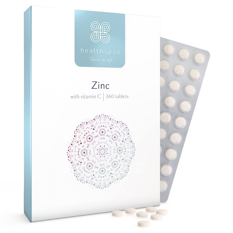 Healthspan Zinc with Vitamin C (360 Tablets) | Immune Health | Bones, Eyes, Skin, Hair & Nails | 15mg Zinc & 80mg Vitamin C per Tablet | Easily Absorbable | One-A-Day | Easy to Swallow | Vegan - BeesActive Australia