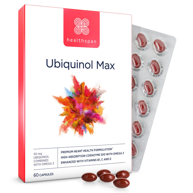 Healthspan Ubiquinol Max | 60 Capsules | with Vitamin C & Vitamin B1 | Tocotrienol Complex | Omega 3 Fish Oil | 280mg coQ10 - BeesActive Australia