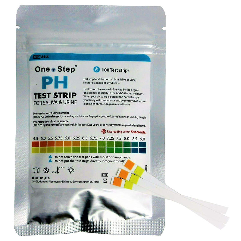 One Step: pH Tests Saliva & Urine 100 Strips - Range 4.5-9.0 100 Count (Pack of 1) - BeesActive Australia