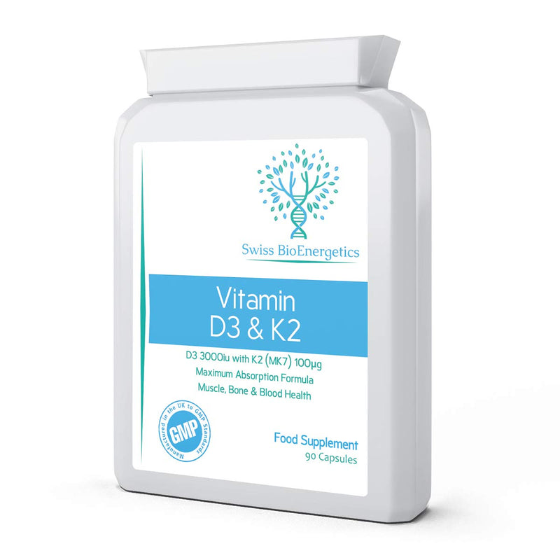 Vitamin D 3,000 IU & Vitamin K2 100ug MK7 Vegetarian Capsules - 90-Day Supply of Vitamin D3 Supplement Source of Cholecalciferol � Exclusively Manufactured in The UK for Maximum Absorption - BeesActive Australia