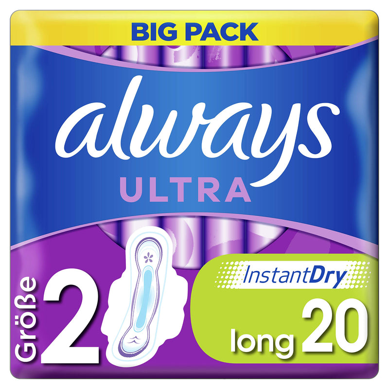 Always Always Ultra Long Sanitary Pads (Size 2) with Wings Pack of 20 111 g BigPack - BeesActive Australia