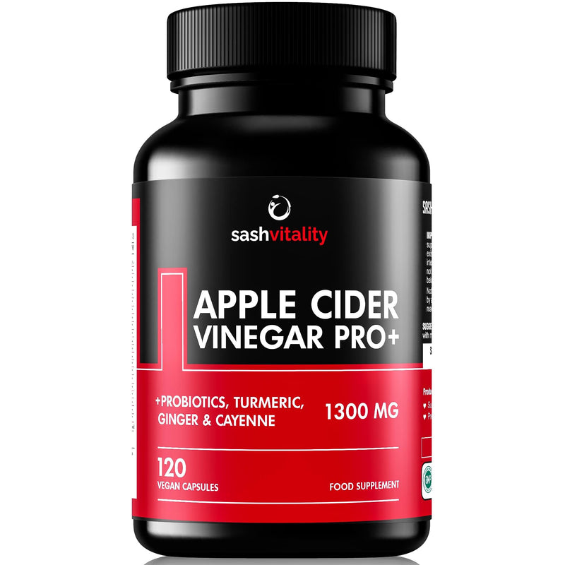 Raw Apple Cider Vinegar Complex 1300MG with Turmeric, Ginger, Probiotics 200 Billion & Prebiotics, Cayenne Pepper, Turmeric, Ginger, Black Pepper & Flaxseed - 120 Vegan Certified Capsules | UK Made - BeesActive Australia