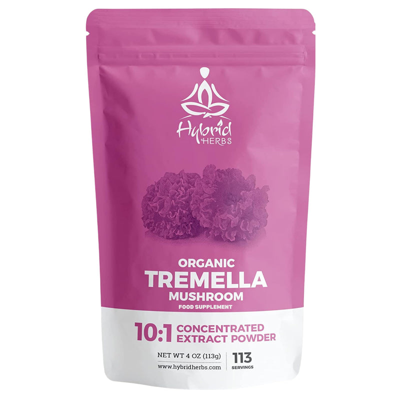 HYBRID HERBS � ORGANIC TREMELLA MUSHROOM | 10:1 Extract Powder | Anti Aging Supplement for Beauty & Skin | Rich in Antioxidants, Beta Glucans, Vitamin D & Prebiotic Fibre | 113 Servings (113g) - BeesActive Australia