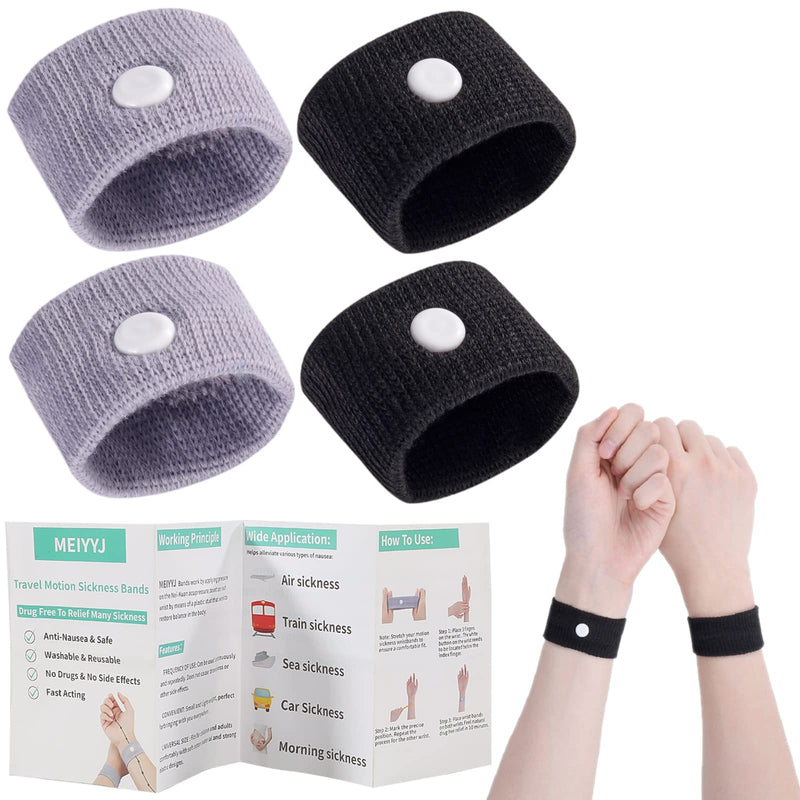 2 Pairs Car Motion Sickness Wristbands Acupressure Nausea Relief Band for Morning Sickness Sea Travel Black,grey. - BeesActive Australia