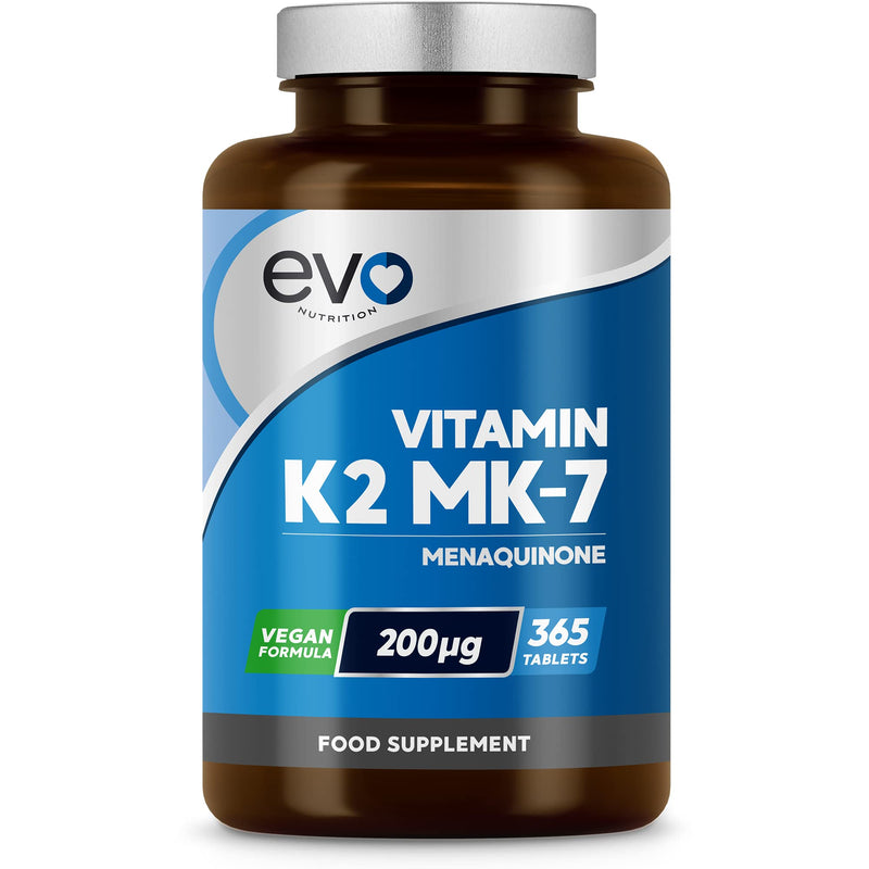 EVO NUTRITION Vitamin K2 MK-7 200mcg | 365 Vegetarian and Vegan Tablets (not Capsules) | 1-A-DAY | Supports Maintenance of Normal Bones | One Years Supply of High Strength Vitamin K2 Menaquinone MK7 - BeesActive Australia