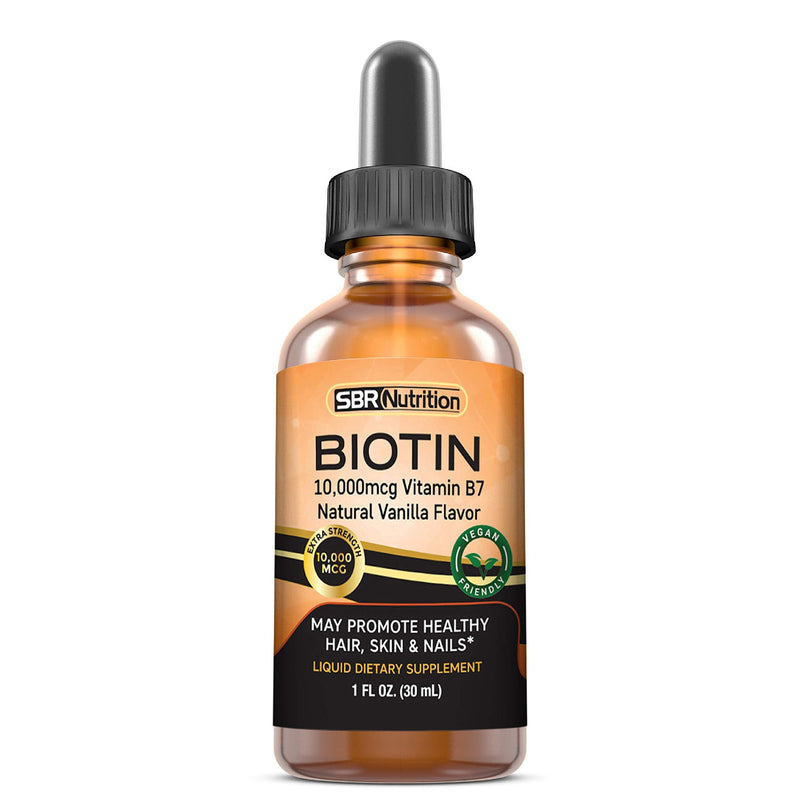 MAX Absorption Biotin Liquid Drops, 10000mcg of Biotin Per Serving, 60 Serving, No Artificial Preservatives, Vegan Friendly, Supports Hair Growth, Strong Nails and Glowing Skin, Made in USA Vanilla - BeesActive Australia