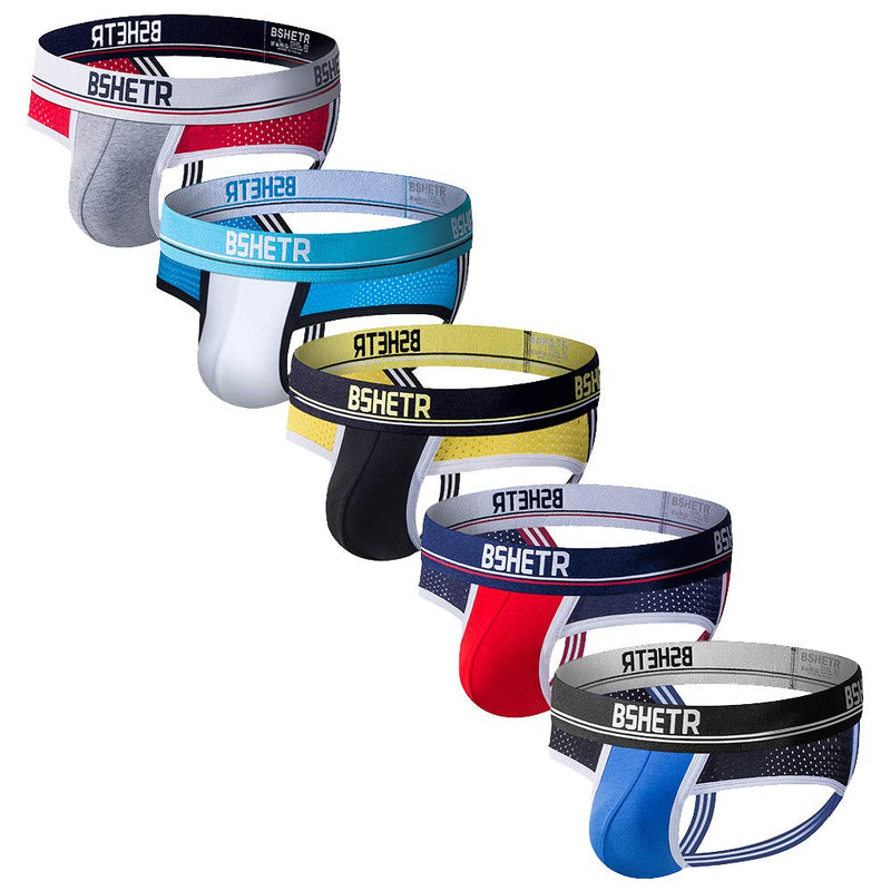 BSHETR Men's Jockstraps Athletic Supporters 5-Pack Ultra Soft Daily Sports Underwear Multi-b XXL - BeesActive Australia
