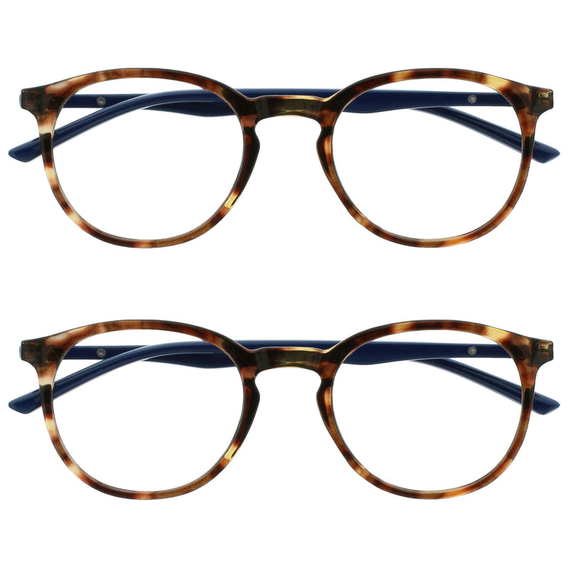 Opulize Met 2 Pack Blue Light Blocking Reading Glasses Computer Gaming Brown Tortoiseshell Mens Womens BB60-2 +1.50 +1.50 Magnification (Pack of 2) Brown Tortoiseshell Front Navy Blue Arms - BeesActive Australia