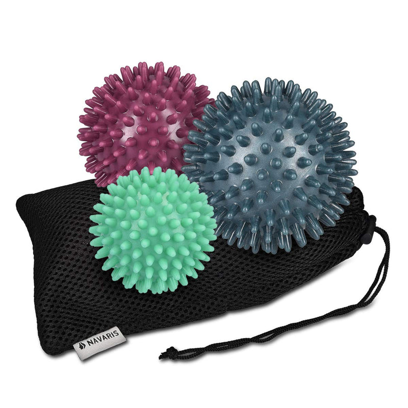 Navaris Spiky Massage Balls - Set of 3 - Hedgehog Balls for Self Massage - 2X Medium-Hard & 1x Harder Ball - Bumpy Massager Balls - � 6cm, 7cm, 8cm - BeesActive Australia
