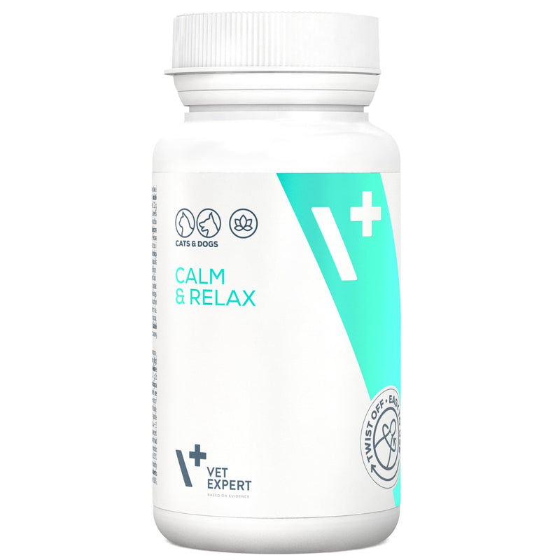Vet Expert Calm & Relax Supplement for Dogs and Cats – Reduces Stress and Anxiety with Tryptophan, Valerian Extract, Taurine, and Green Tea Leaf Extract – 30 Twist-Off Capsules