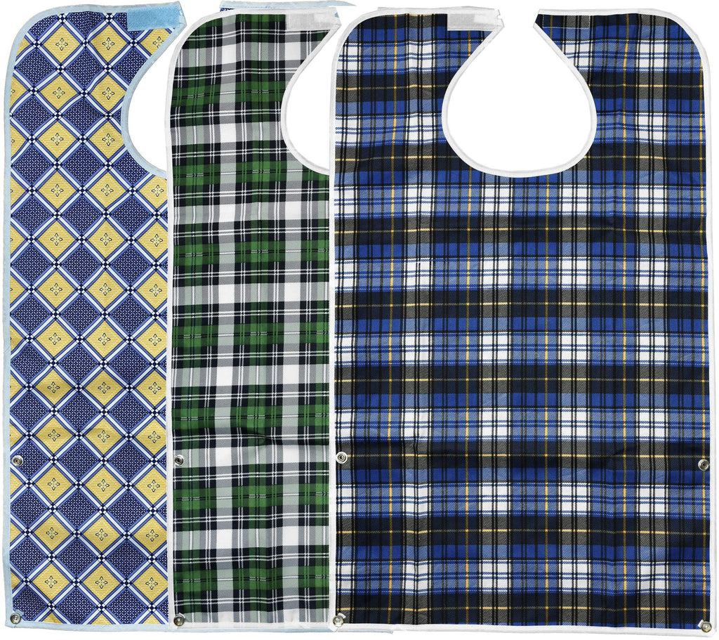 3 Pack Adult Bibs with Crumb Catcher - Waterproof and Reusable Clothing Protectors for Elderly Men and Women, Checkered - BeesActive Australia
