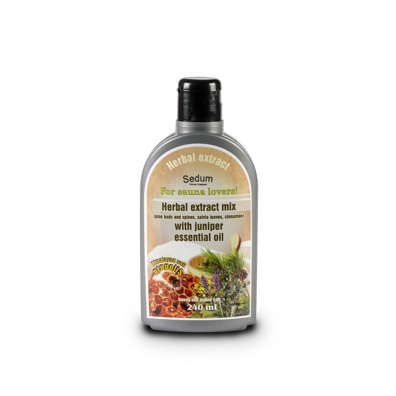 Sedum Natural Herbal Extract for Sauna, Massage, Broom Soaking - Herbal Sauna Extract Mix (Pine Buds and spines, salvia Leaves, Cinnamon) with Juniper Essential Oil, Honey and Iodine Salt - 240ml Pine Buds and Spines, Salvia , Cinnamon, Juniper - BeesActive Australia