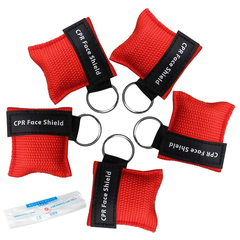 kuou 5 Pcs CPR Mask Keychain Ring, Emergency Kit Face Shield for First Aid or AED Training（red） - BeesActive Australia