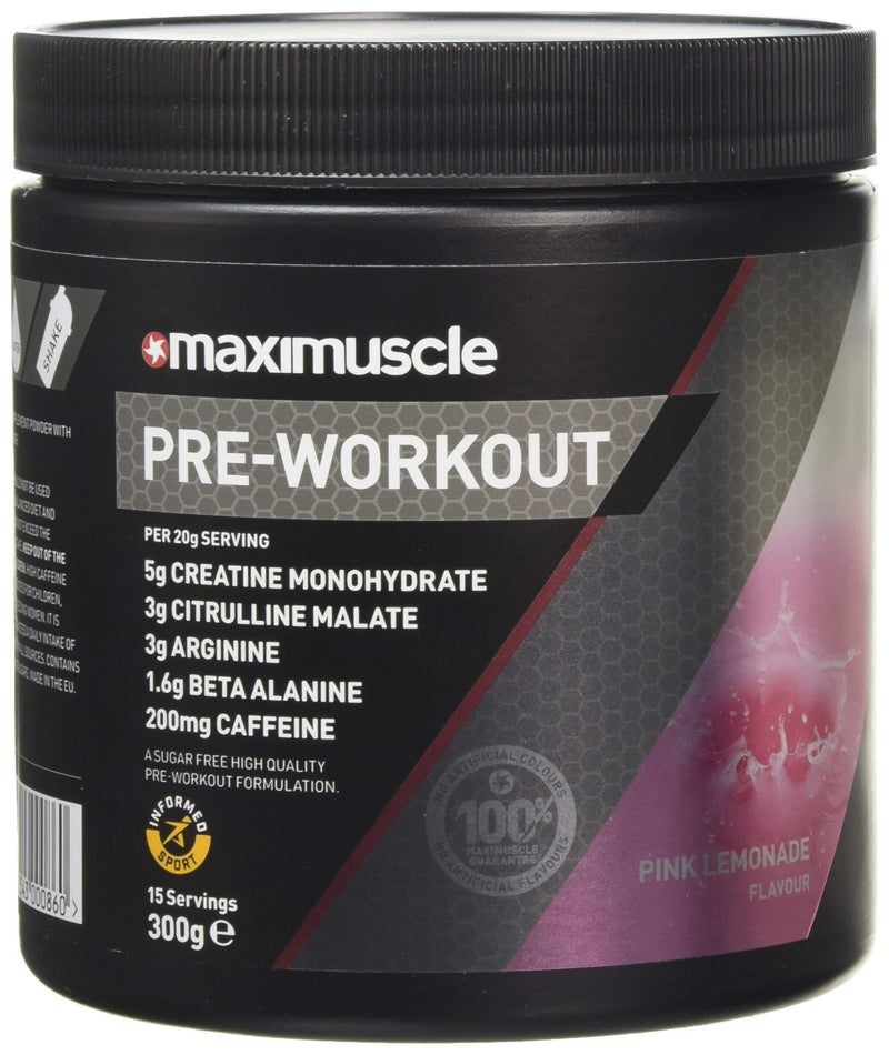 Maximuscle Pre-Workout | Sugar-Free Energy and Performance Boosting Sports Drink for Endurance and Recovery | Pink Lemonade, 300g - 16 Servings - BeesActive Australia