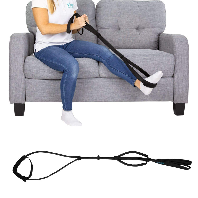 Vive Leg Lifter, Proflex Strap - Assist with Nylon Webbing for Recovery, Stretching - Feet Loop with Hand Grips - Lift and Stretch Foot, Calf - Rigid for Elderly, Handicapped, Injury, Car and Bed Black - BeesActive Australia