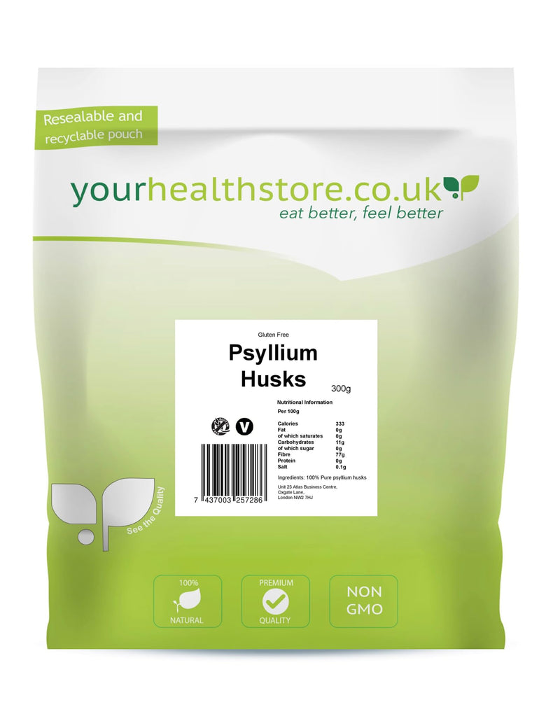 yourhealthstore Blond Psyllium Husks 300g, Whole, Non GMO, Gluten Free, High in Fiber, Vegan, Husks Not Powder, (Recyclable Pouch) - BeesActive Australia