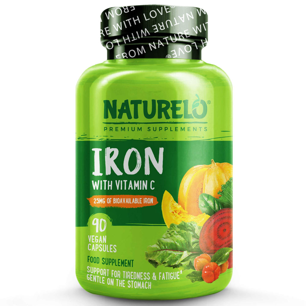 NATURELO Iron Supplement with Vitamin C & Whole Foods - Gentle Iron Pills for Women & Men with Iron Deficiency Including Pregnancy, Anemia and Vegan Diets - 90 Mini Capsules | 3 Month Supply - BeesActive Australia