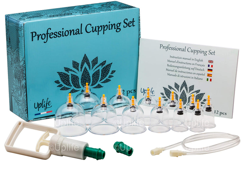 Uplife Chinese Cupping Therapy Set, 12 Vacuum Air Suction Cups with Pumping Handle, Anti Cellulite Massage for Back/Neck - BeesActive Australia