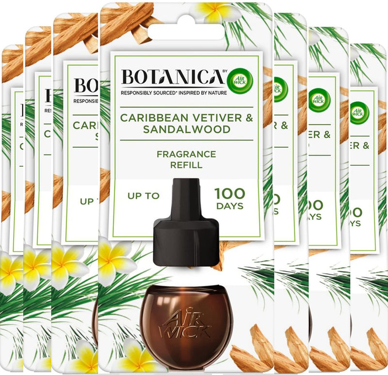 Botanica by Air Wick Scented Oil for Electrical Plug Diffuser Caribbean Vetiver and Sandalwood Refill x7, 19 ml 1 Count (Pack of 7) - BeesActive Australia