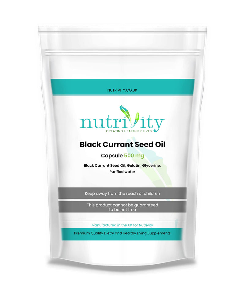 Blackcurrant Seed Oil 500mg SoftGel Omega-3, 6, and 9 Fatty Acids Healthy Skin and Hair Natural Anti-Inflammatory for Joint Pain Relief and Immune Support Manufactured in The UK by Nutrivity 120 - BeesActive Australia