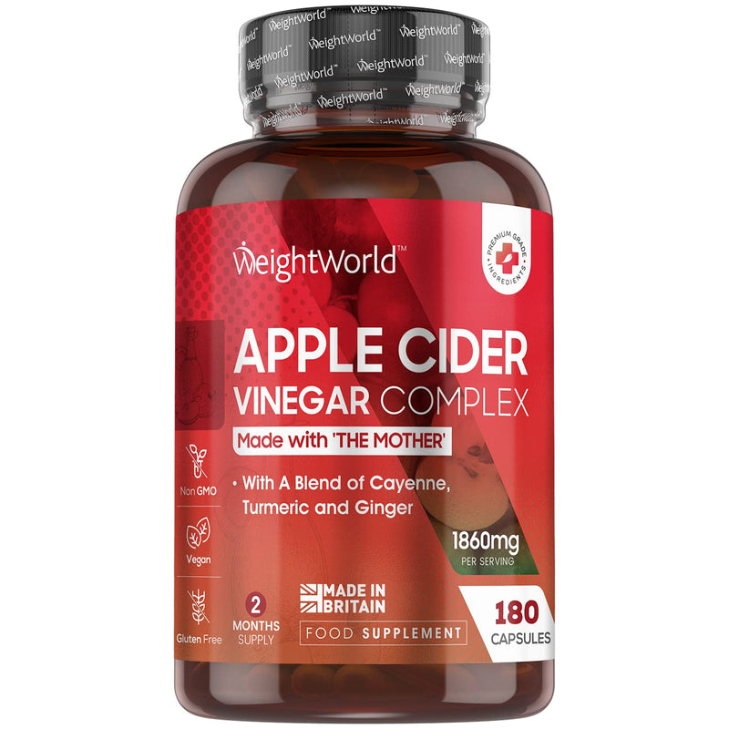 Apple Cider Vinegar with Mother - 180 High Strength Apple Cider Vinegar Capsules with Probiotics, Cayenne Pepper, Turmeric & Ginger Root - 1860mg - Tasteless & Vegan - Not ACV Gummies - Made in the UK - BeesActive Australia