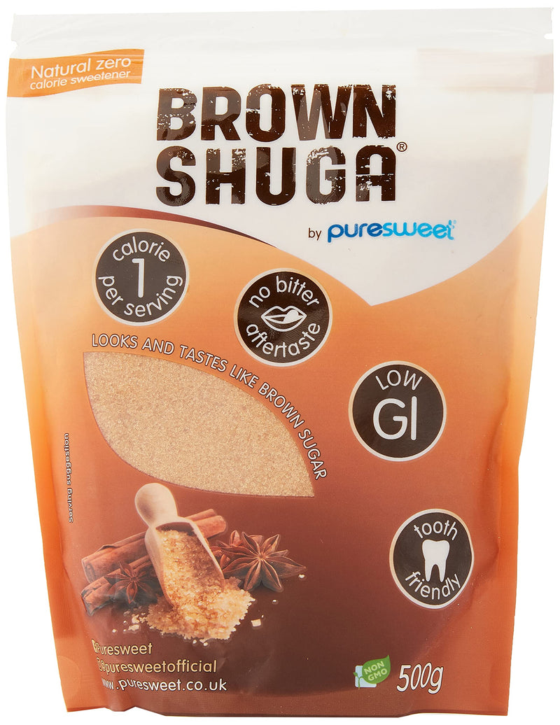 Puresweet Brown Shuga 500g, Brown Sugar Alternative, No Bitter Aftertaste, Keto and Diabetic Friendly, Non GMO, Vegan, with Stevia., Pack of 1 - BeesActive Australia