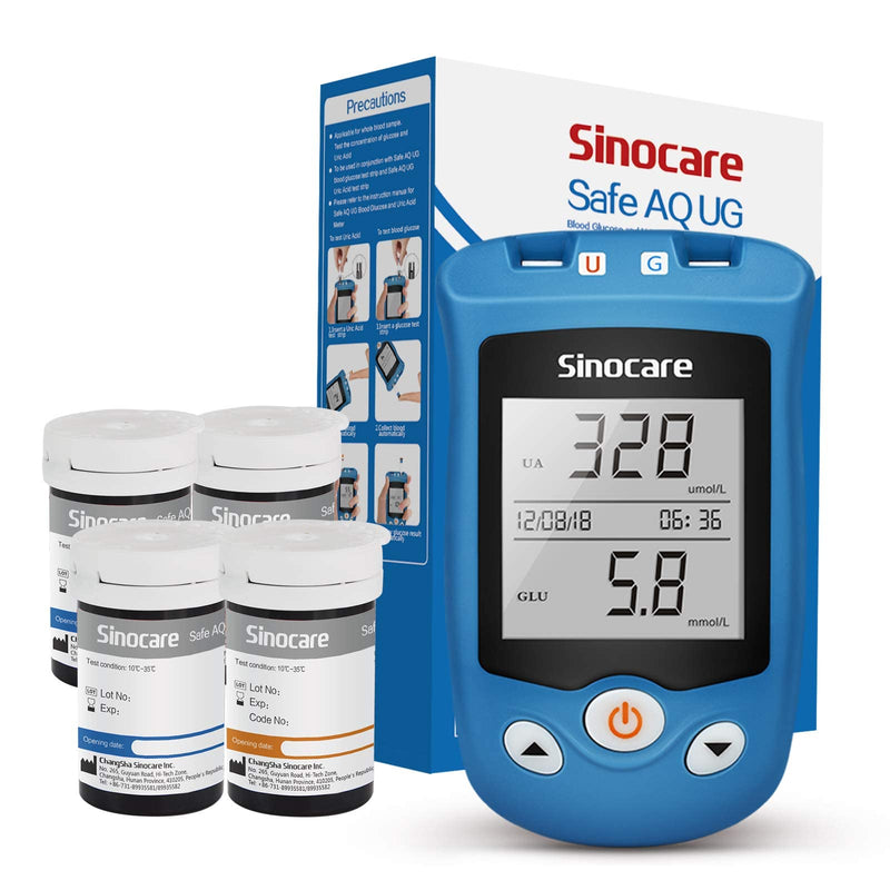 sinocare 2-in-1 Uric Acid & Blood Glucose Test Kit, Safe AQ UG Multifunctional Monitor for Blood Sugar & Gout Test, w/Test Strips x 100 & Lancing Devices x 100, for Diabetics & Gout - in mmol/L Safe AQ UG test kit w/ strips × 100 - BeesActive Australia
