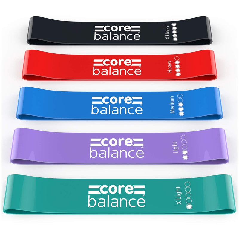 Core Balance Mini Resistance Bands Set Of 5 With Bag Small Latex Loop For Hip Legs and Glutes - BeesActive Australia