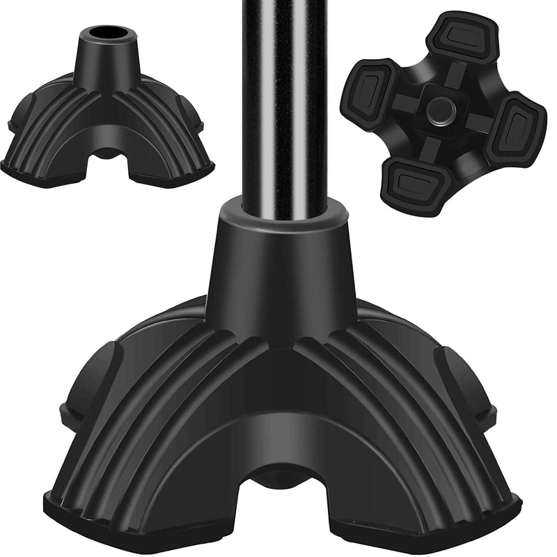 supregear Cane Tip - Self Standing Heavy Duty Rubber Replacement for Walking Cane (19mm) - Stable 4 Point Non-Slip Cane Tip for Folding Cane Walking Stick or Offset Quad Pod or Tripod Canes, Black 19 mm - BeesActive Australia