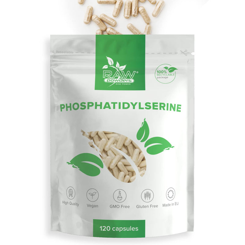 Phosphatidyl Serine 120 Vegan Capsules 100mg - Phosphatidylserine Vegan Supplements � 20% Phosphatidylserine from Soy � Brain Health, Memory and Concentration Support Supplements by Raw Powders 120 Vegetarian Capsules - BeesActive Australia