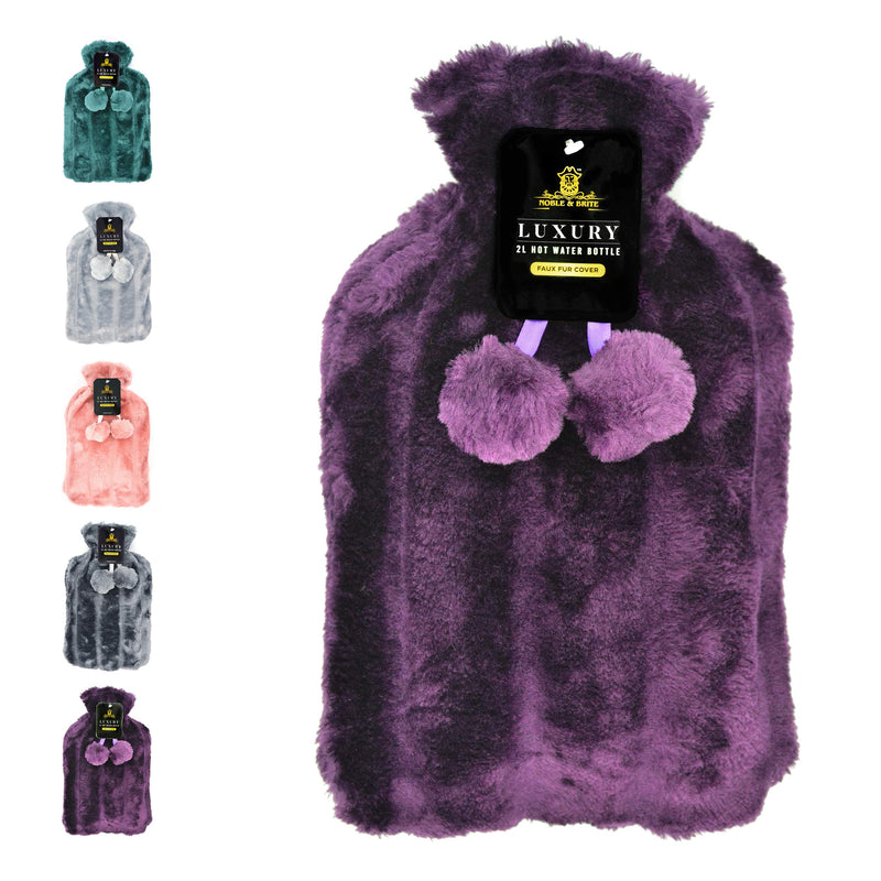 Hot Water Bottle with Cover Fluffy Super Soft Faux Fur Large 2 Litre (Purple) Purple - BeesActive Australia