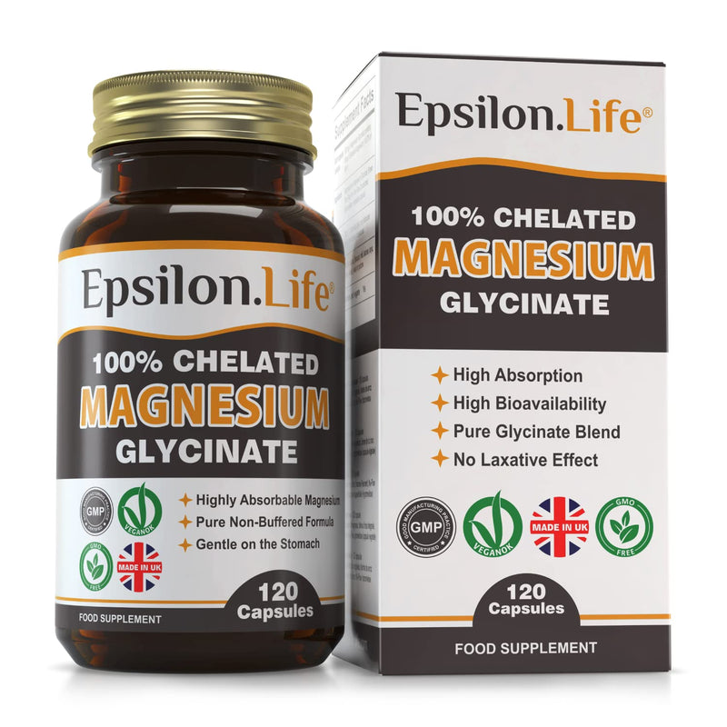 Epsilon Magnesium Glycinate - Chelated Magnesium Bisglycinate Supplement - 120 Easy to Take Vegan Capsules - BeesActive Australia
