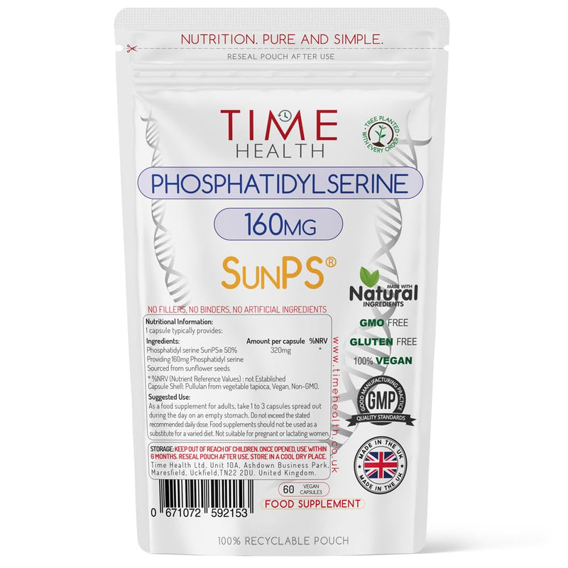Phosphatidylserine - 160mg per Capsule - Naturally Derived from Sunflower Seeds - Premium Brand SunPS� - Soy Free - Vegan - Zero Additives - Pullulan (60 Capsules) 60 Count (Pack of 1) - BeesActive Australia