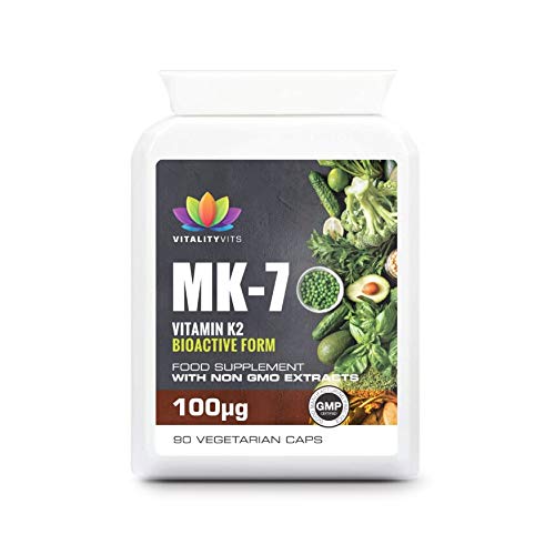 Vitamin K2 100mcg MK7 Capsules � Bone and Heart Support � UK Made 100% Daily Dosage � GMP Quality (90s) 1 count (Pack of 90) - BeesActive Australia