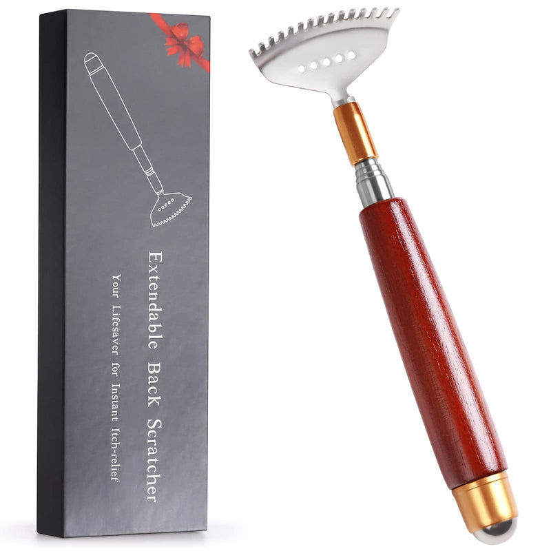 Aznrszy Back Scratcher, Best Back Scratcher for Women Men Adults Extendable with Massage Bead, Solid Wood Handle and Upgraded Widen 304 Stainless Steel Claw, Handheld Massager for Face Neck Foot 1pc - BeesActive Australia