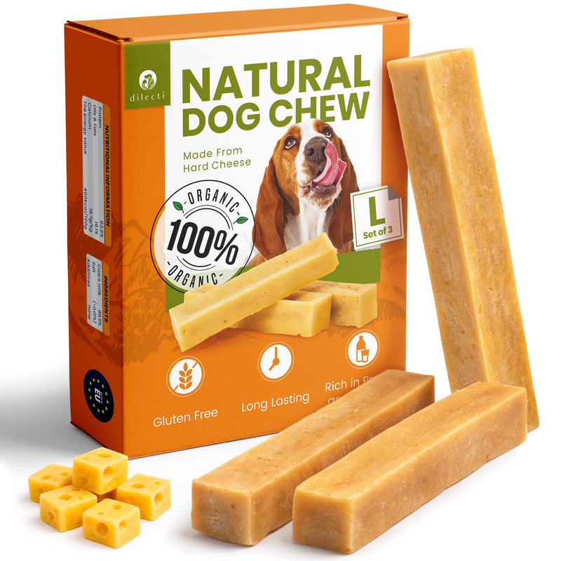 Natural Cheese Bones - Delicious Long Lasting Dog Chews for Large Dogs, Dog Treats for Dental Care, Dental Sticks for Healthy Teeth, Hard Cheese Bone Chew Toys, Yak Chew - L Size, 3 Pack