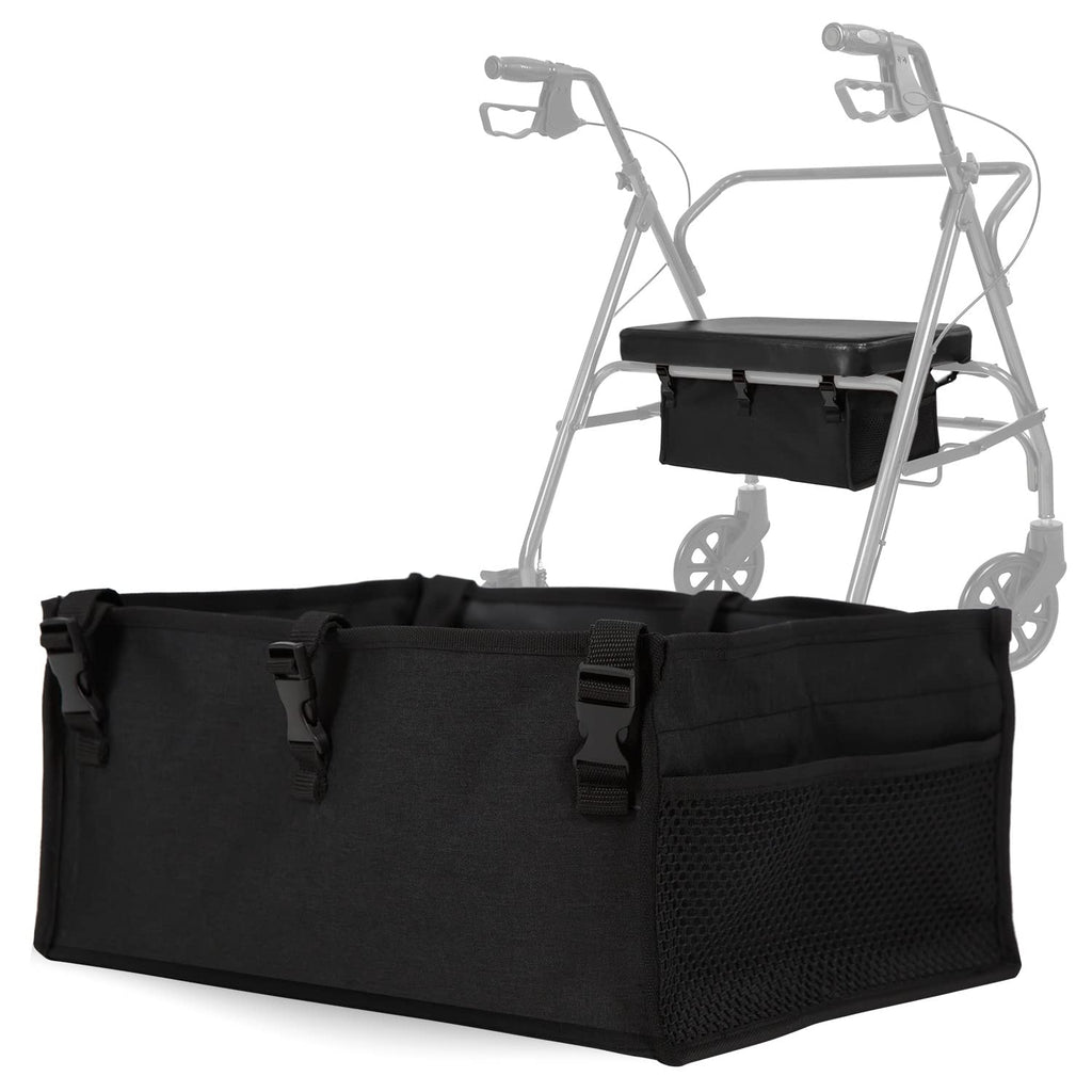 Vive Seat Bag Rollator - Underseat Walker Tote Accessories - Fabric Organizer Storage Bag Attachment - Large Adjustable Pouch for Carrying, Reusable Basket Carry Insert for Women Men Seniors (Black) Black - BeesActive Australia