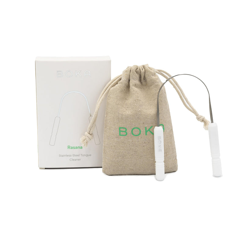 Boka Rasana Stainless- Steel Tongue Cleaner with Linen Travel Pouch | Remove Tongue Buildup | Freshen Breath - BeesActive Australia