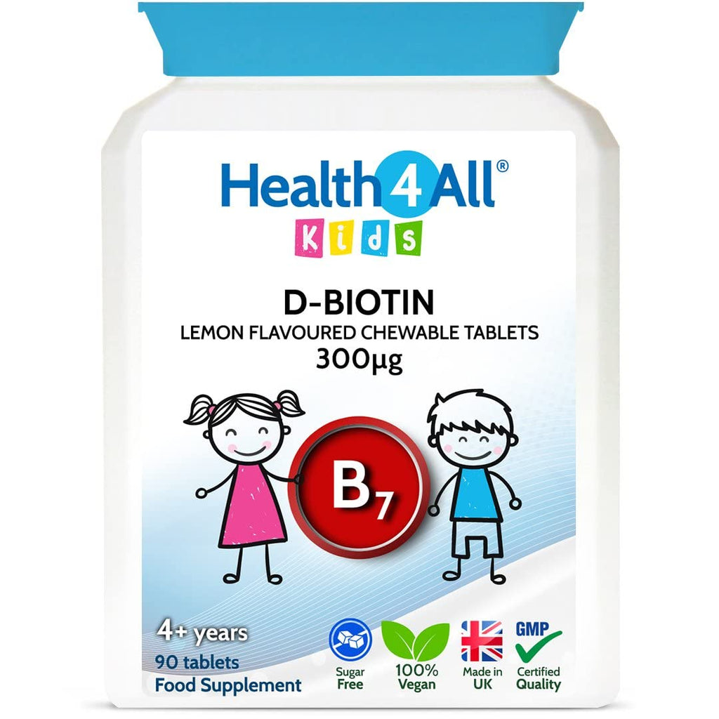 Health4All Kids D-Biotin 90 Tablets Hair Growth and Strong Nails Supplement for Children. Natural Vegan Biotin Chewable Tablets 90 Count (Pack of 1) - BeesActive Australia
