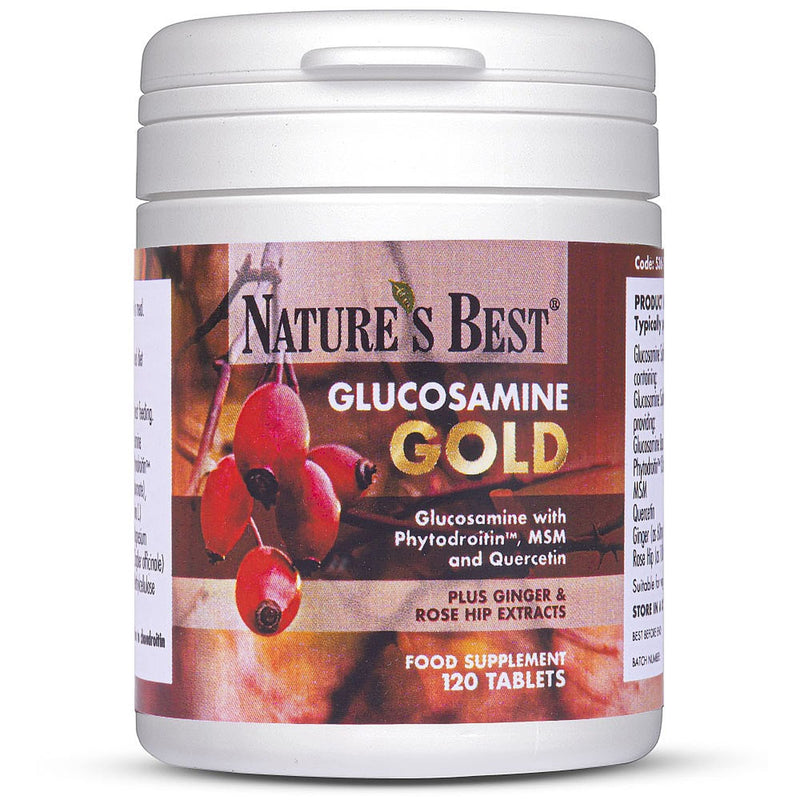 Glucosamine Gold | High Strength 1400mg 100% Plant-Based | 120 Tablets | All-in-one Formula with Phytodroitin�, Chondroitin, Ginger, rosehips and quercetin | Taste Free Tablets | Made in The UK - BeesActive Australia