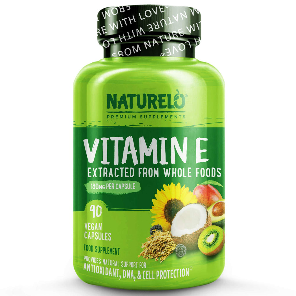 NATURELO Vitamin E with Mixed Tocopherols from Natural Sources (Coconut, Sunflower & Rice Bran) - 350mg - Includes Avocado, Mango, Kiwi & BlackBerry Extracts - 90 Vegan Capsules | 3 Months Supply - BeesActive Australia