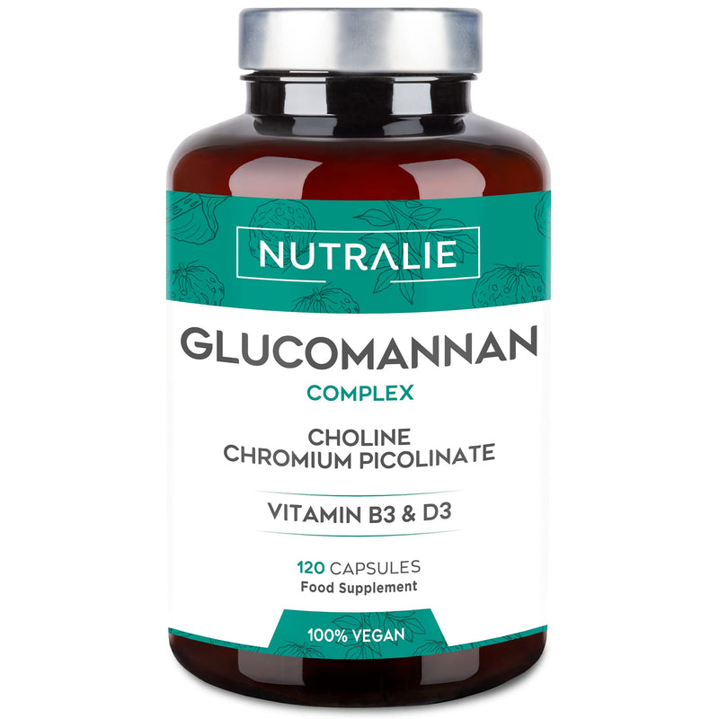 Glucomannan Weight Loss & Appetite Suppressant 100% Natural | Glucomannan Konjac with Choline Bitartrate, Chromium Picolinate and Vitamins B3 and D3 | 120 Vegetable Capsules Nutralie - BeesActive Australia