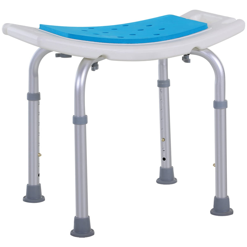 HOMCOM 6-Level Height Adjustable Aluminium Bath Room Stool Chair Shower Non-Slip Design w/Padded Seat Drainage Holes Foot Pad - BeesActive Australia