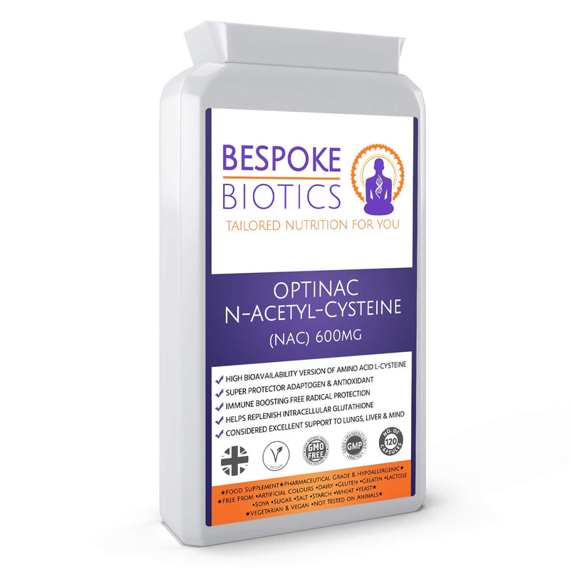 N-Acetyl-Cysteine 600mg (NAC) Liver Lung Skin Mind Support OPTINAC | Antioxidant Glutathione Precursor | Bespoke Biotics UK Made | Vegan | 120 Caps - BeesActive Australia