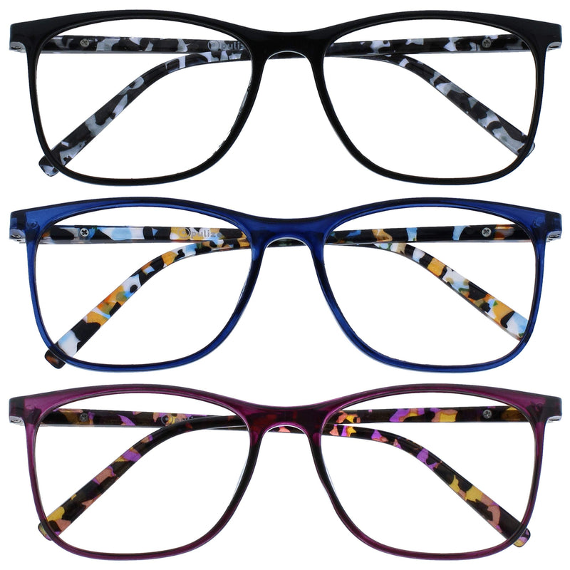 Opulize Arc 3 Pack Large Reading Glasses Black Brown Blue Patterned Mens Womens RRR66-123 +1.50 Magnification Black / Blue / Purple - BeesActive Australia